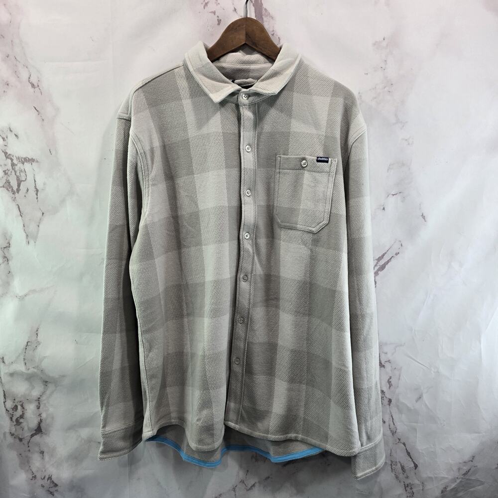 Chubbies Shirt Mens White Gray Plaid Button Faux Flannel Fest Overshirt Fleece